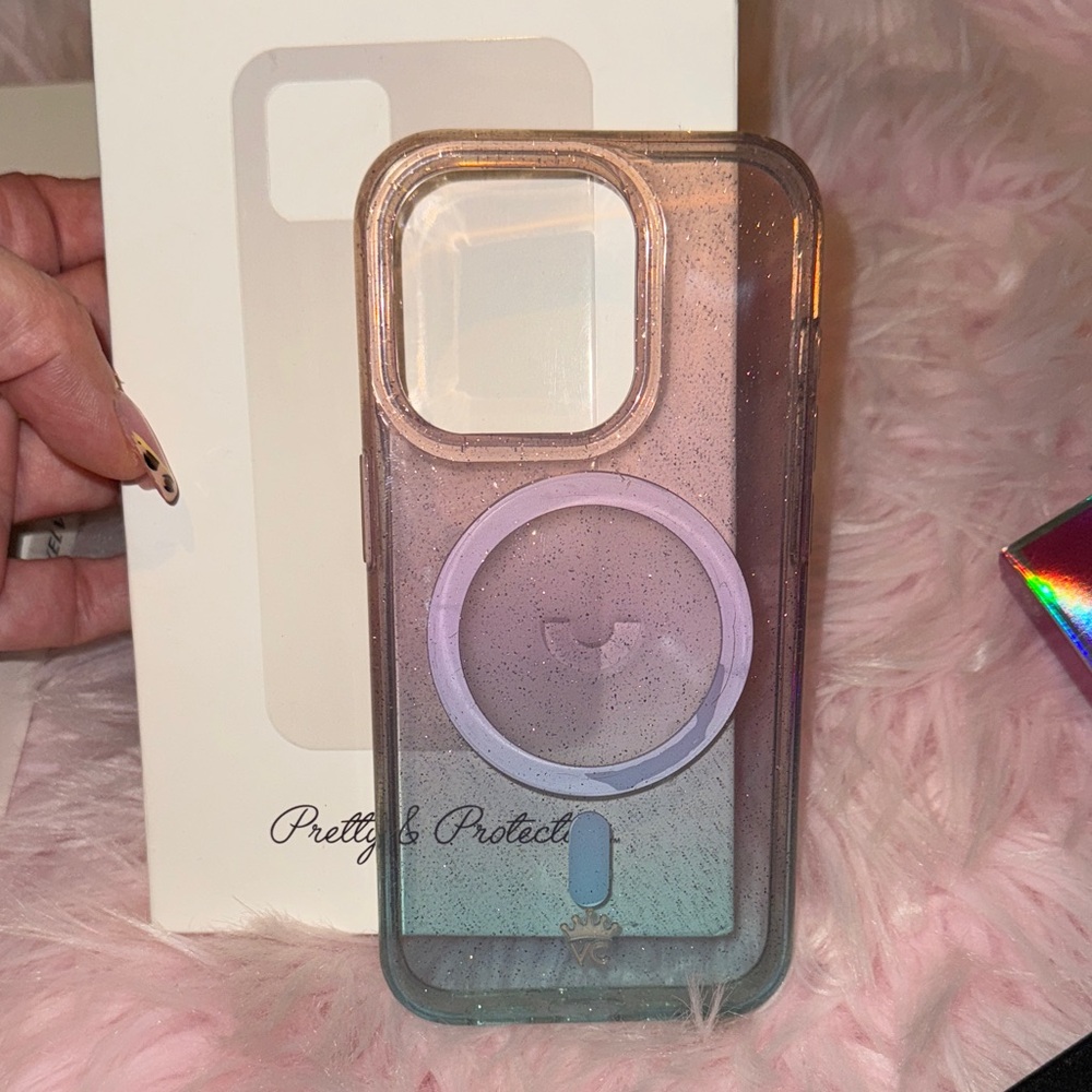 iPhone 15 Pro Velvet Caviar Pink and Blue Ombre Glitter Case